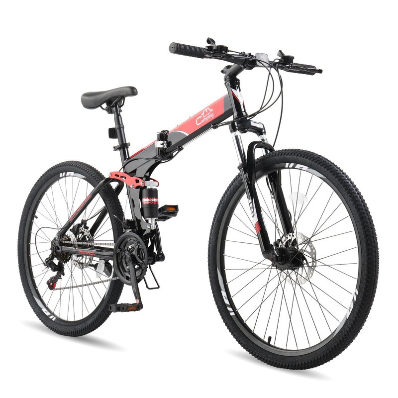 26" Folding Mountain Bike 21 Speed Bicycle Full Suspension MTB