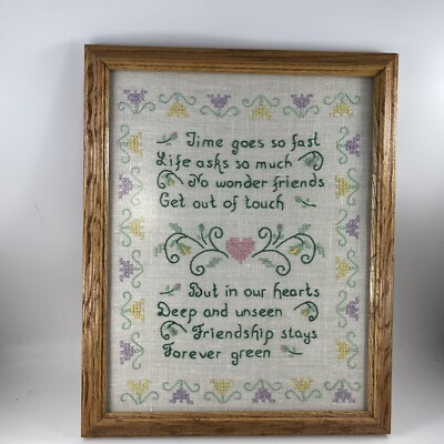 Vintage Hand Embroidered Framed Friendship Sampler 