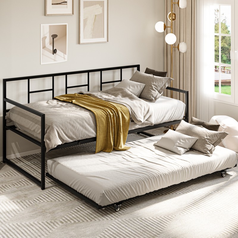 Trundle Roll Out Sofa Bed Black