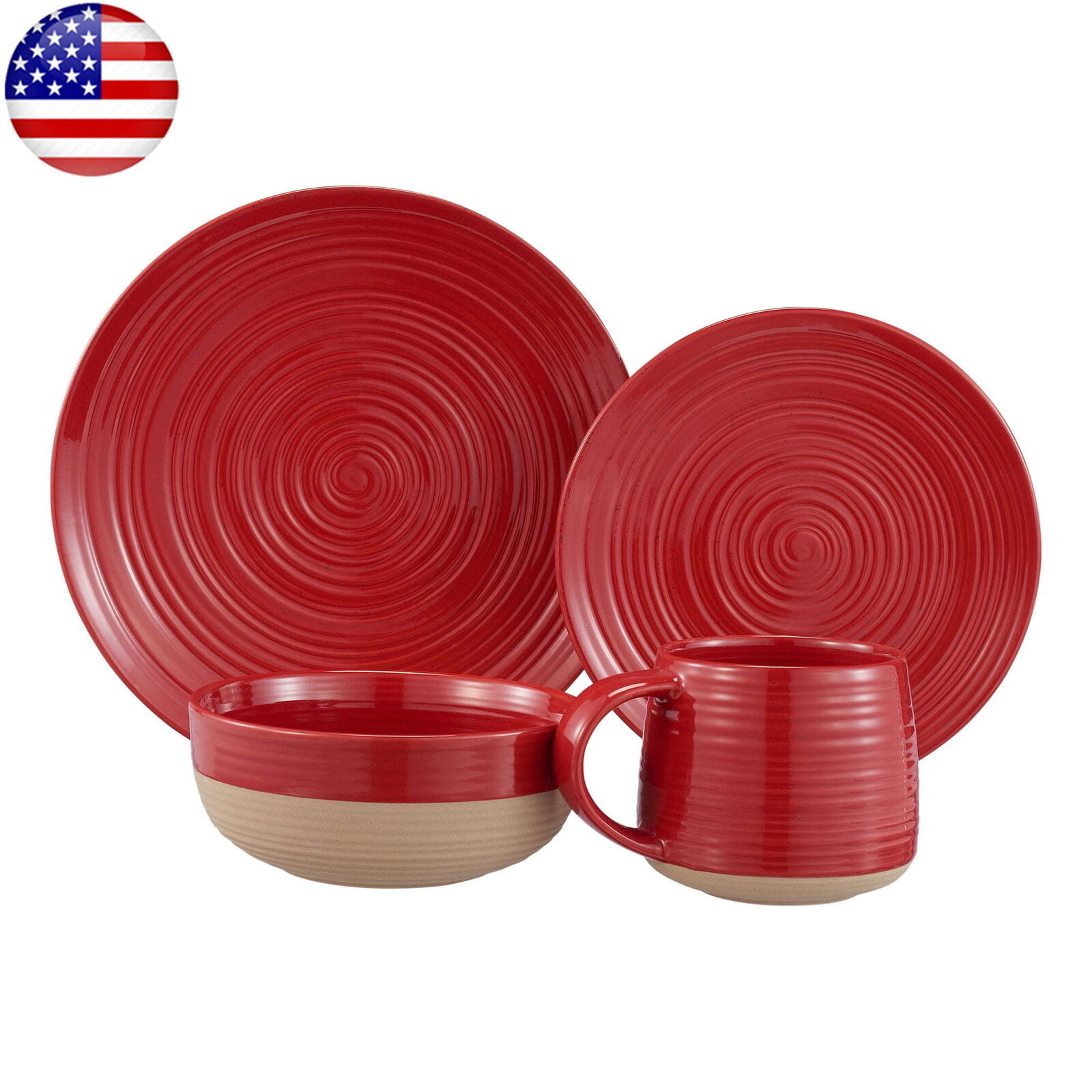 Artisanal Clay Stoneware 16-Piece Dining Set Microwave Durab