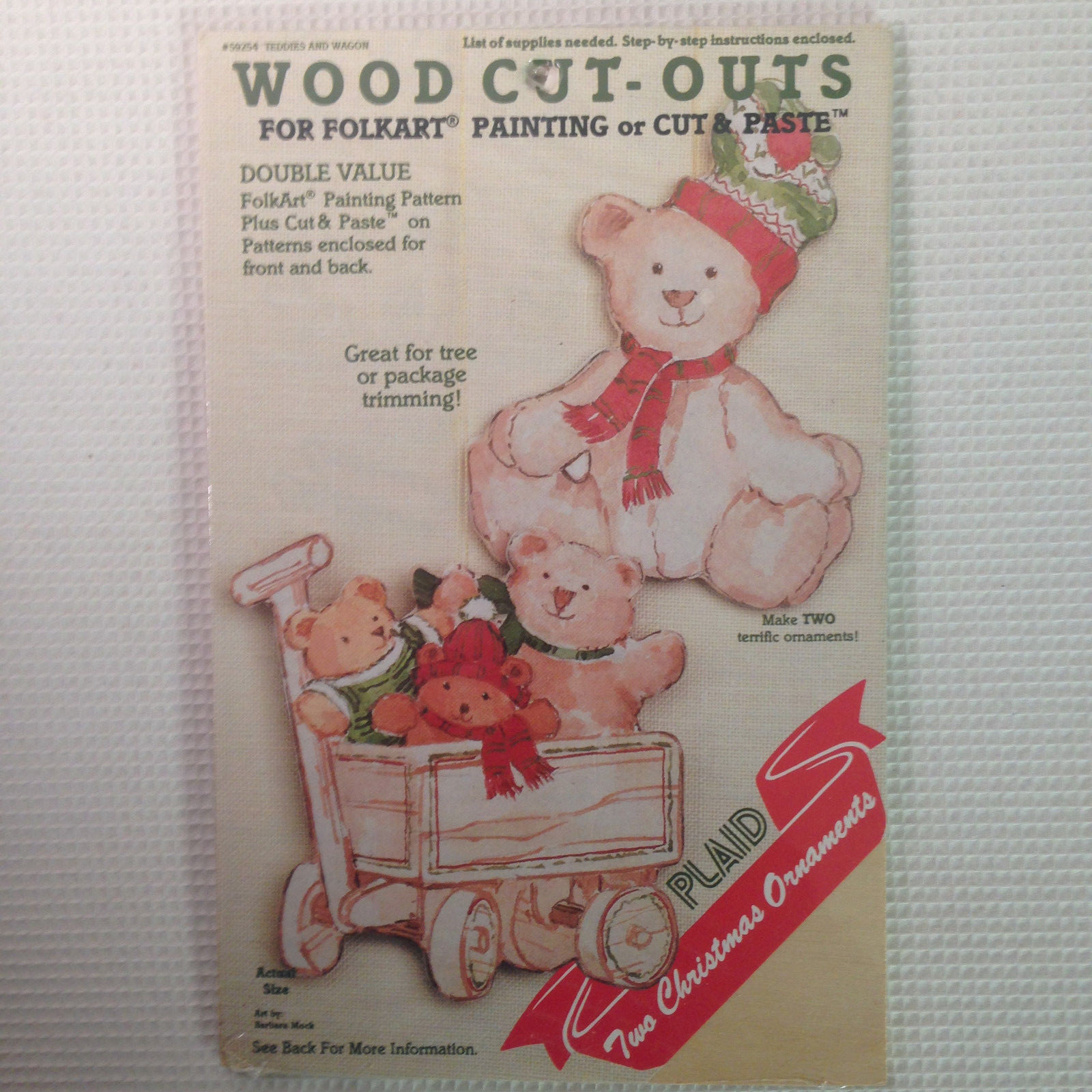 Plaid Wood Holiday Cut Outs Folk Art Paint Or Cut and Paste Set of 6