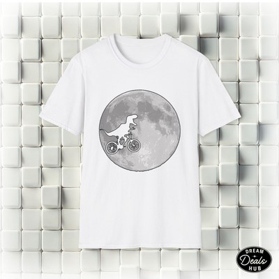 Dinosaur Bike and Moon Imagination Adventure Playful Childhood Unisex T-Shirt