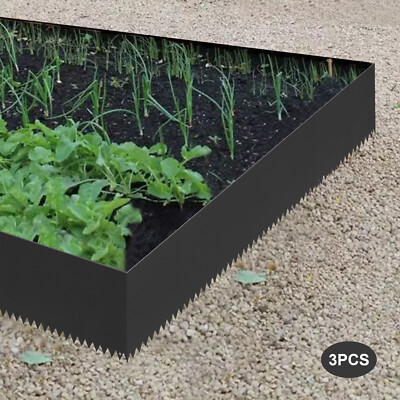 3pcs Steel Landscape Edging Border Backyard Garden Lawn Barrier Black 40x 8in