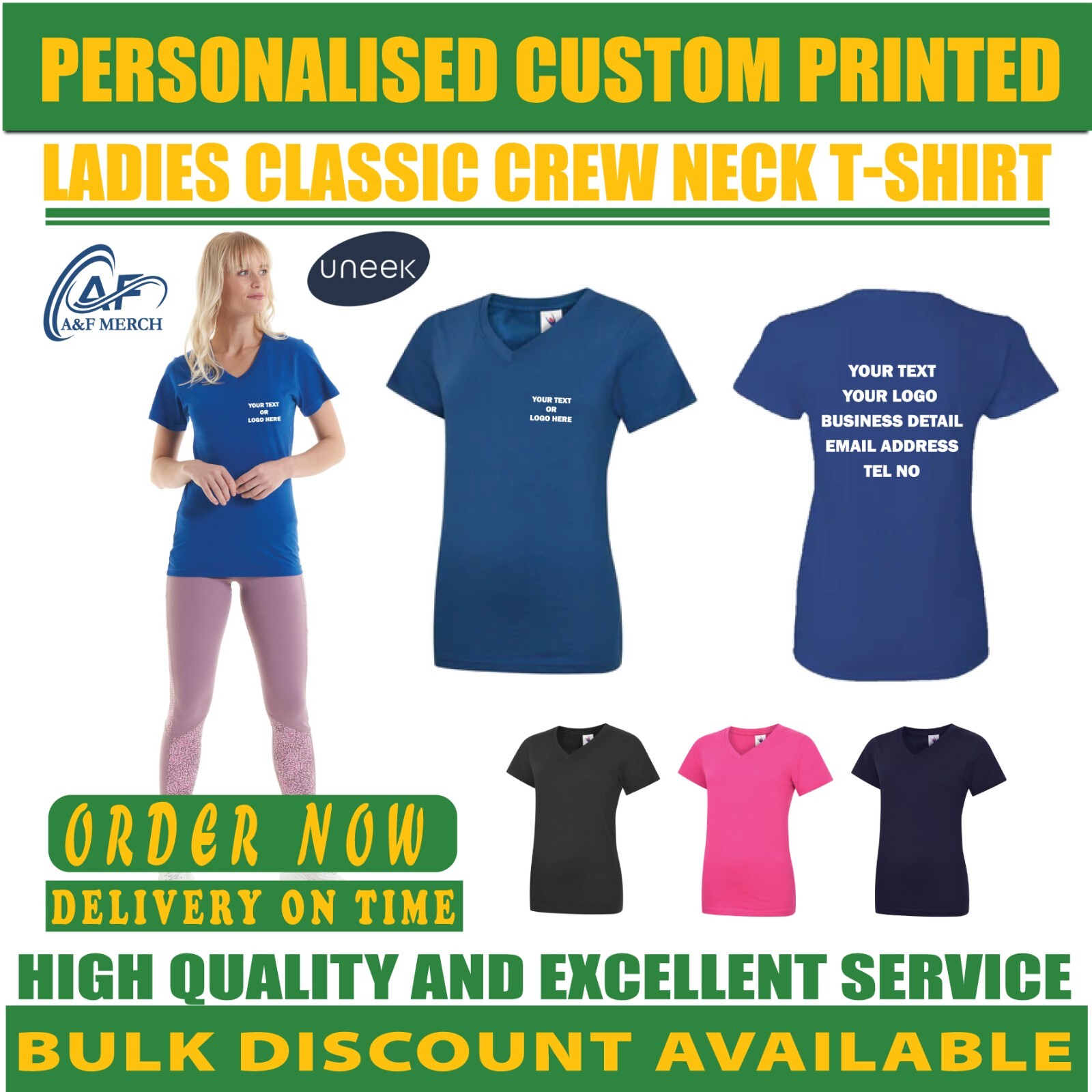 Personalised Custom printed Ladies Classic V Neck T Shirt