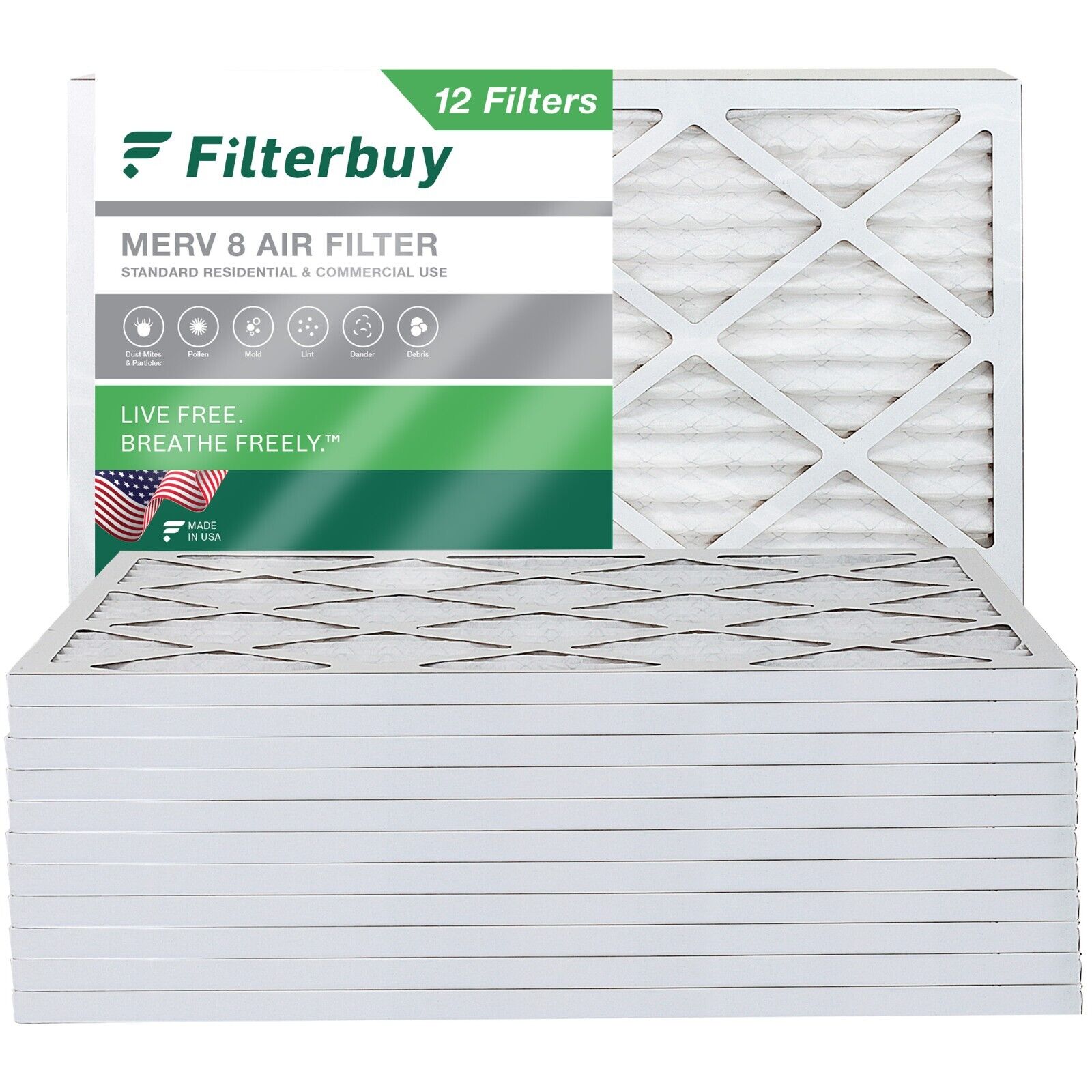 Filterbuy 16x20x1 Pleated Air Filters, Replacement for HVAC AC Furnace (MERV 8)