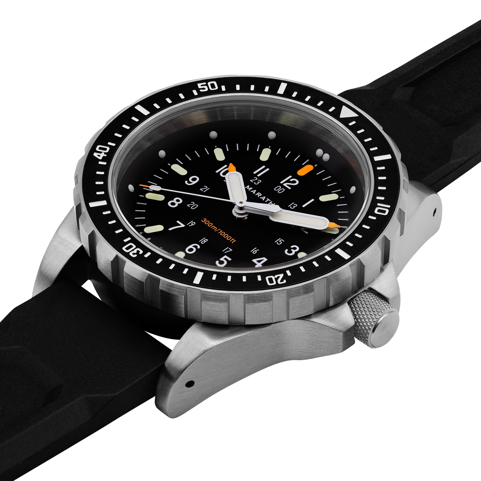 Pre-owned Marathon 46mm Jumbo Diver's Quartz (jsar) 316l Steel Wristwatch 3-pc Strap -