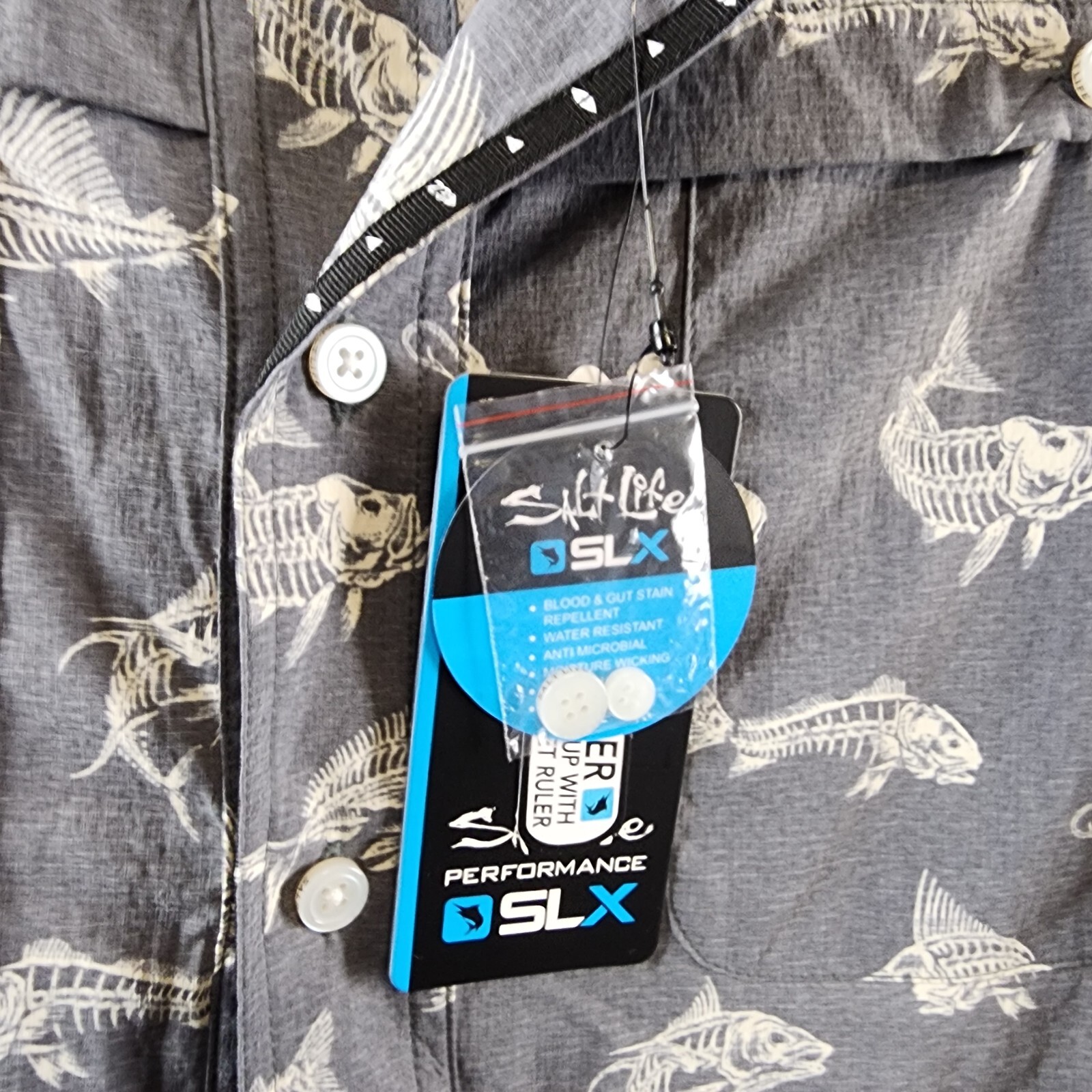 Salt Life Fish N Bones Short-Sleeve Button-Front Shirt Men's S Gray Collared - Picture 13 of 17