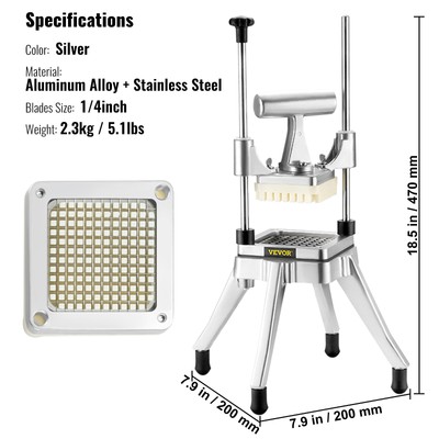 VEVOR 1/4'' Vegetable Dicer Commercial Fruit Slicer Chopper French Fry Cutter