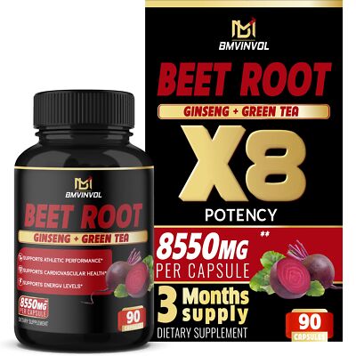 BMVINVOL Beet Root Extract Capsules 8550mg - Green Tea Red Spinach Ginseng - ...