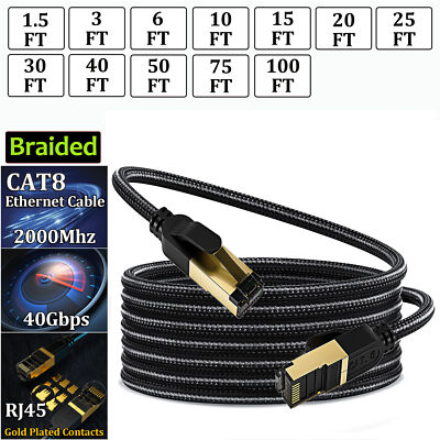 Cat 8 Braided Ethernet Cable RJ45 Super Speed 40Gbps 2000Mhz LAN Network Lot