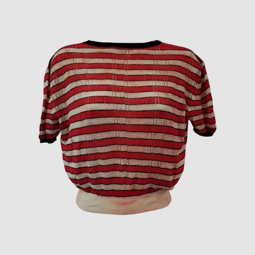 $1350 Miu Miu Women Red Striped Cashmere Silk Short-Sleeve