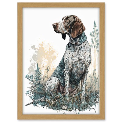 German Pointer Dog Sitting in Field Modern Framed Wall Art Picture Print A3