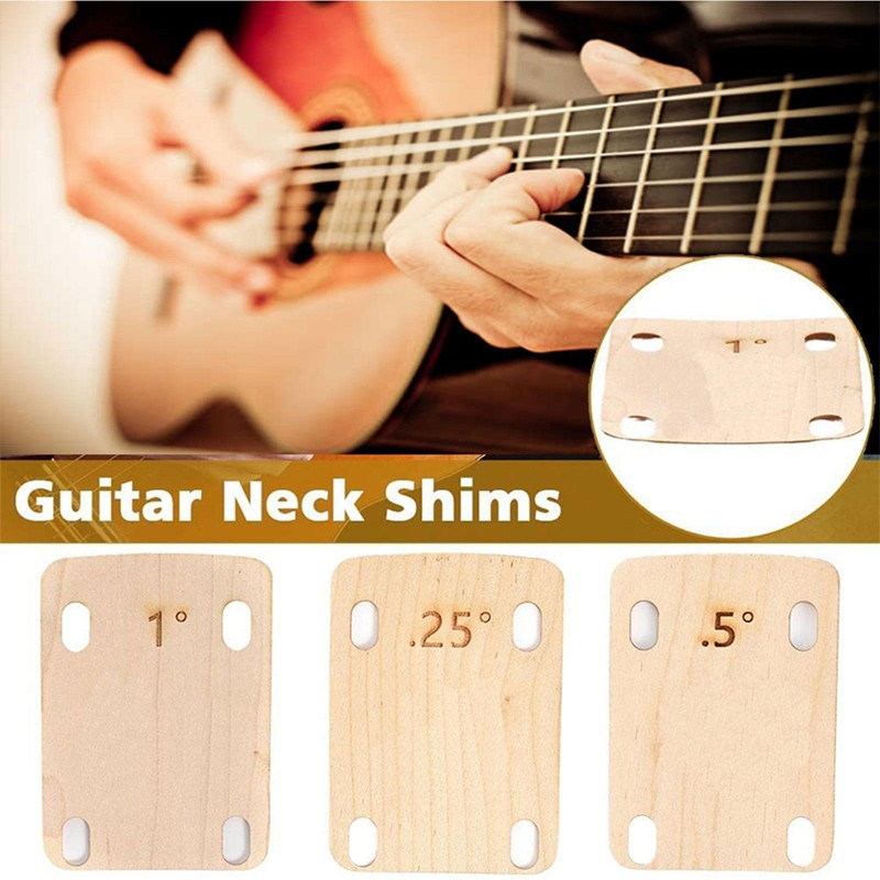 3PCS Electric Guitar Neck Shims Maple Plate.25/.5/1 Replacement Degree Tools