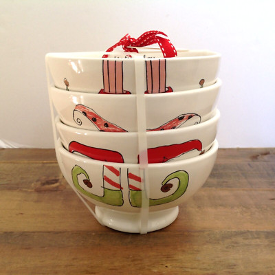 Rae Dunn Elf Legs Feet Bowls Holiday Christmas  Set of 4  Bowls-NEW