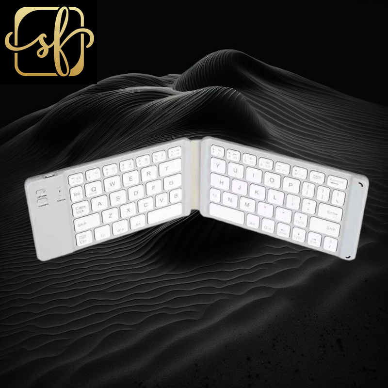 White Wireless Folding Keyboard Bluetooth Keyboard with Touchpad for Windows, Android, Ios,Phone,Multi-Function Button Mini Keyboard