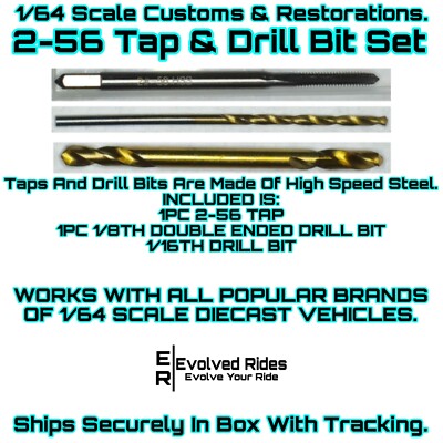 2-56 Tap & Drill Bits FOR 1/64 Scale Customs Restorations Hot Wheel & Other
