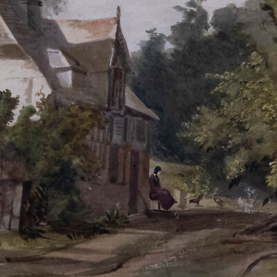 E. Worsley  - 1842 Watercolour, A Moment of Contemplation