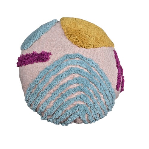 Cloth & Canopy 15" Round Pink Accent Throw Pillow Multicolor Chenille Accents