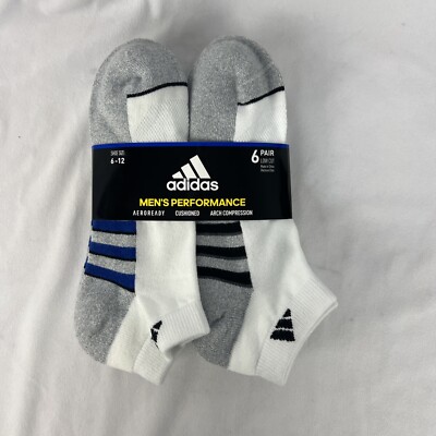 Adidas Men s Performance Aeroready Low Cut 6 Pairs Socks, Grey/White, Size 6-12