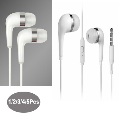 1/2/3/4/5Pcs 3.5mm Jack Wired Headset Earphone In-Ear Headphone Earbud Mic White