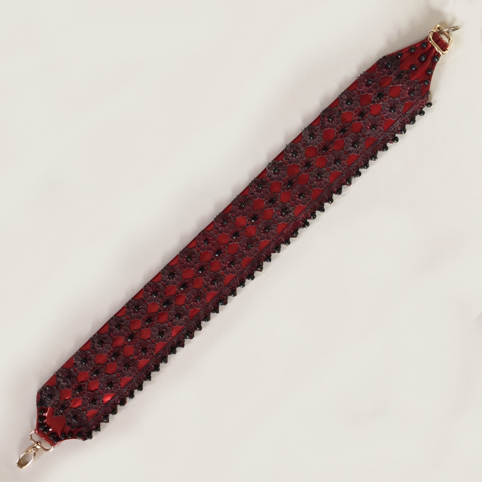 Pre-owned Amira Di Transilvania Women Accessories Belt Italian Luxury Bead Macrame Original Fashion Embroidered In Red