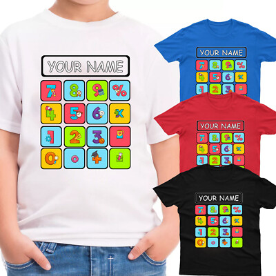 Personalised Calculator T Shirt Colorful Number Day Costume Kids School Tee Top