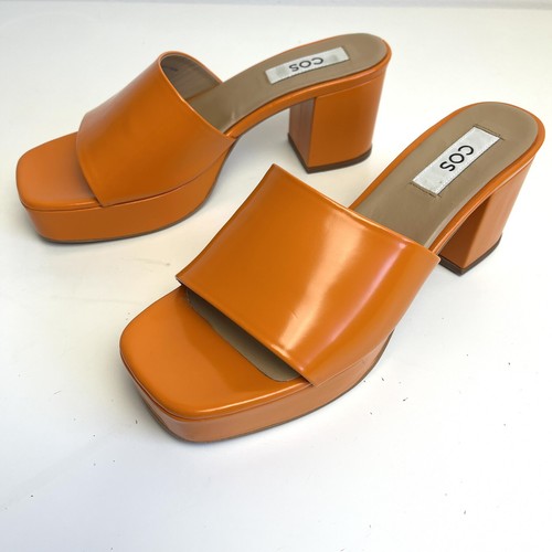 COS Leather Mules 8.5 Platform Bright Orange Sz 40. Best