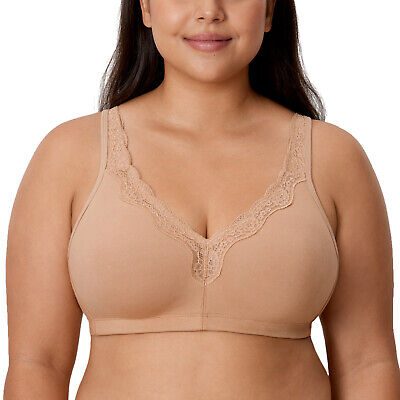 DELIMIRA Women's Wireless Plus Size Lace Bra Unlined Full Coverage Cotton