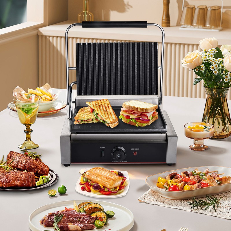 NTUD Commercial Panini Press Grill Electric Sandwich Maker Griddle Plate 17"x15"
