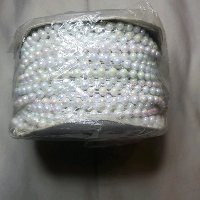 VTG WHITE 3mm 24YD PEARL BEADS SPOOL WEDDING DECORATIONS GARLAND FLOWER STRANDS