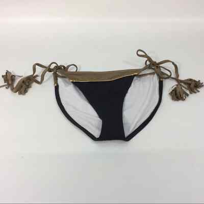 Venus Size 10 Bikini Bottoms Black Brown Gold Side Ties Tassels Hi Cut