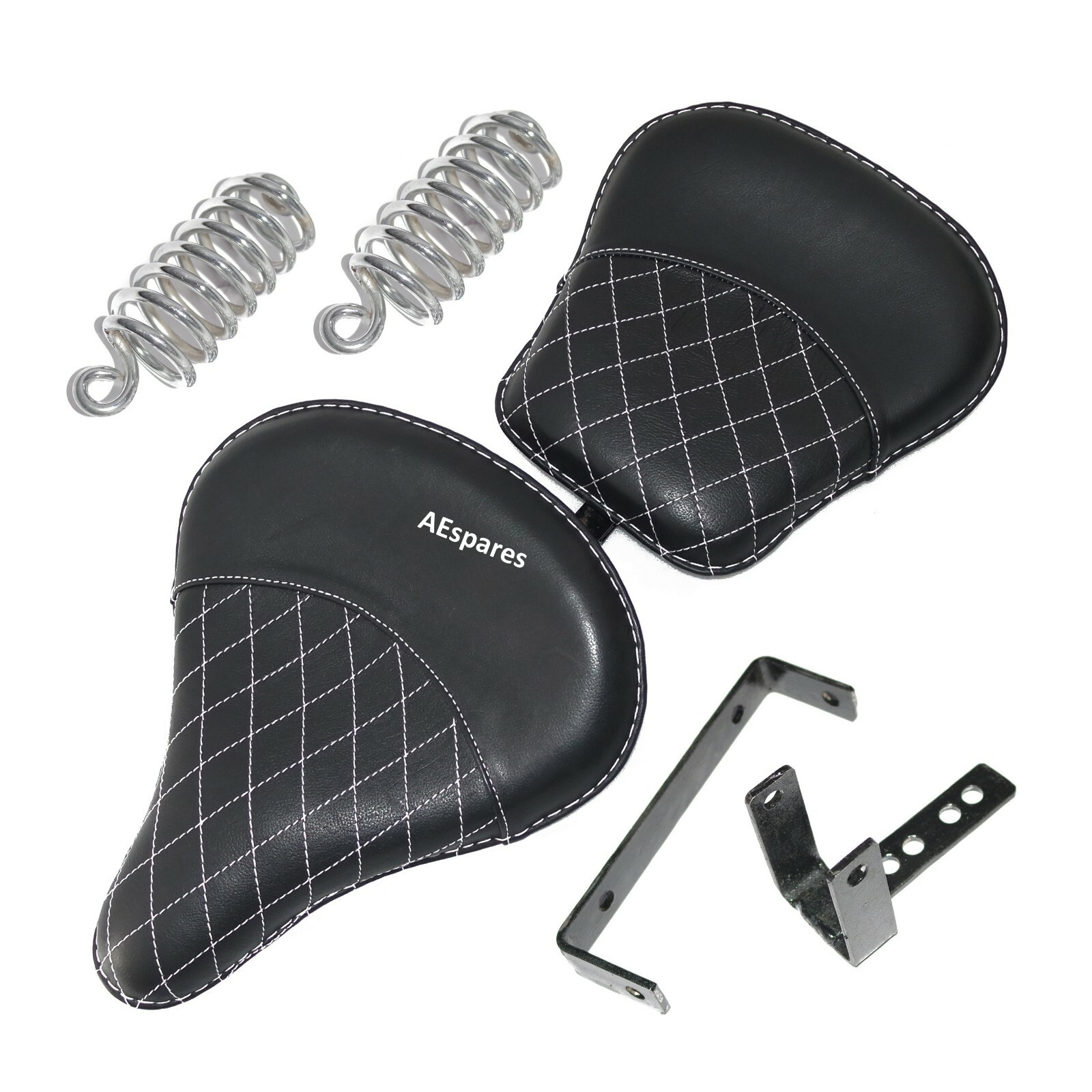 Fits Royal Enfield Classic 350 500 Front Rear Leather Black Seat with Spring  