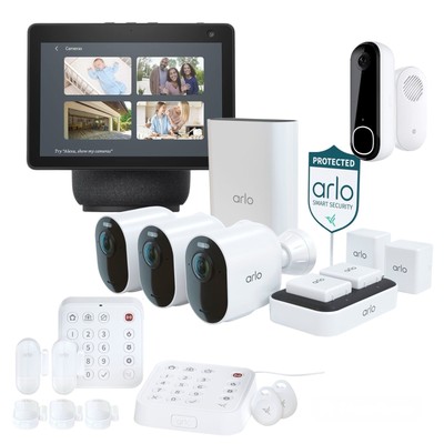 Arlo Ultra 2 Wireless 4K 4 Camera 2K Video Doorbell Security System with Keypads