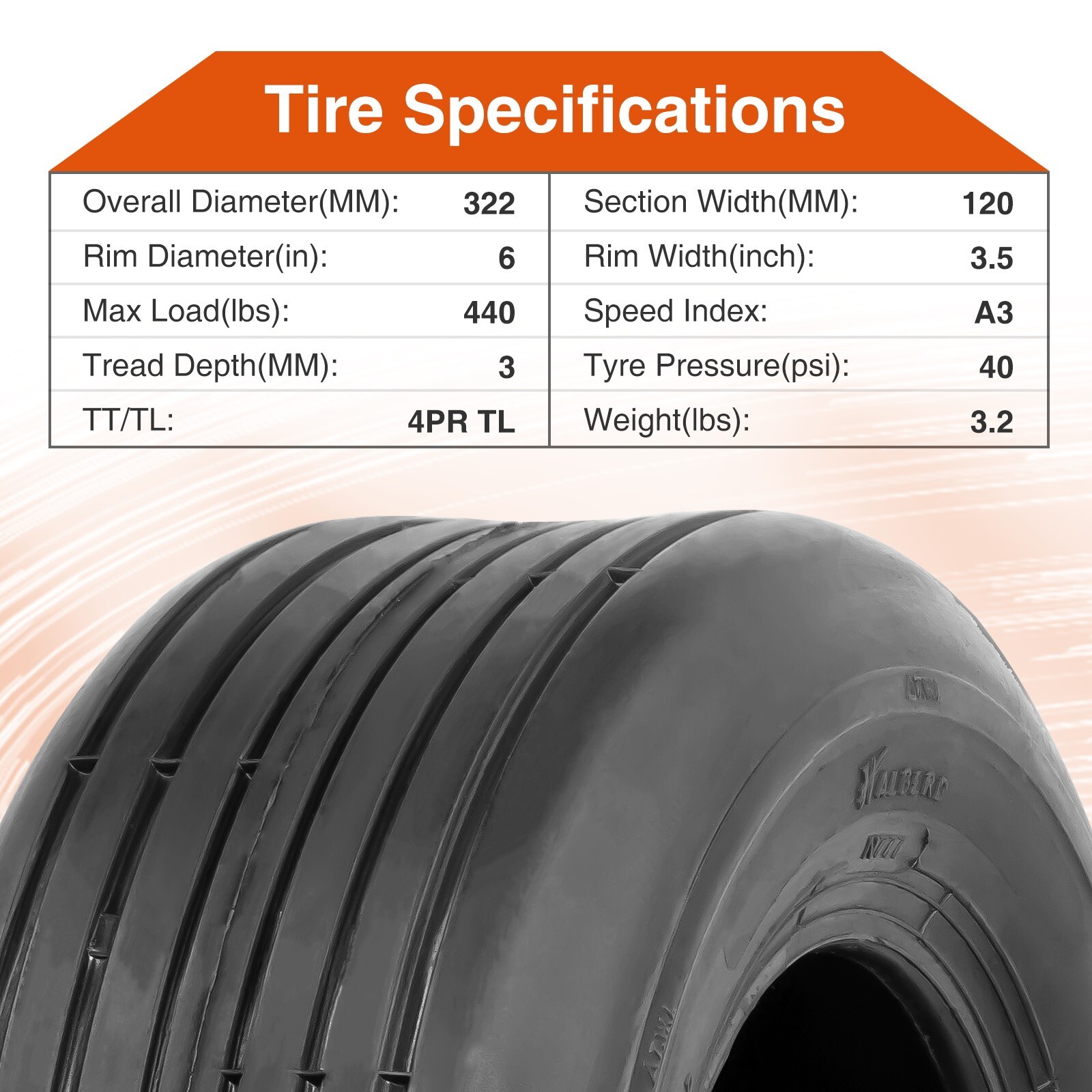 13x5.00-6 Lawn Mower Tire 13x5x6 Heavy Duty 4PR 13X5-6 Tubeless Replacement Tire