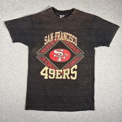 Vintage 90s San Francisco 49ers AOP T-Shirt Mens Large Black All Over Print