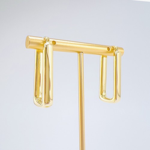 14k Yellow Gold Thick Rectangular Hoop Earrings, New, 1.30