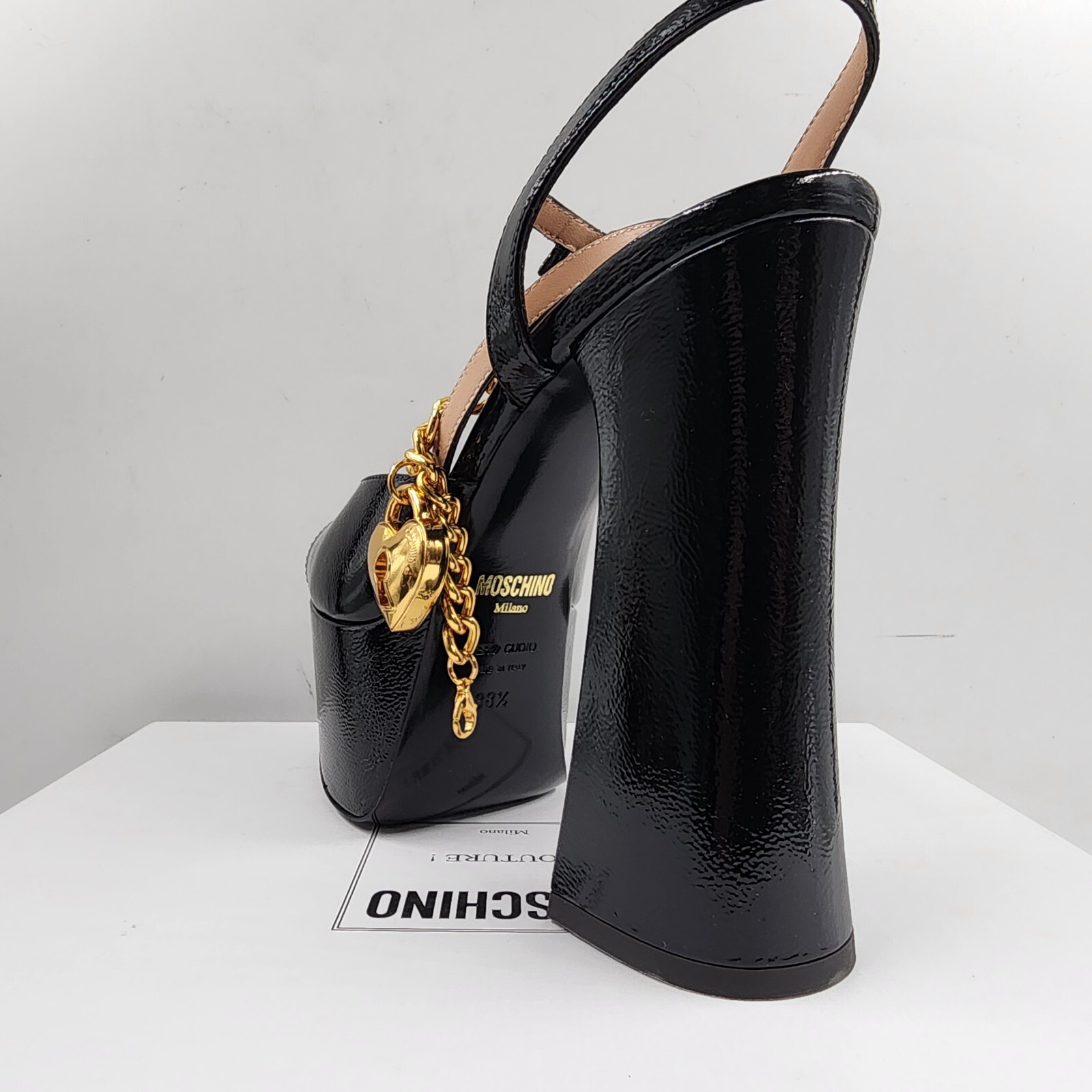 Moschino High Heel Platform Sandal Womens 8.5 Black Buckled Ankle Strap Open Toe - Picture 5 of 13