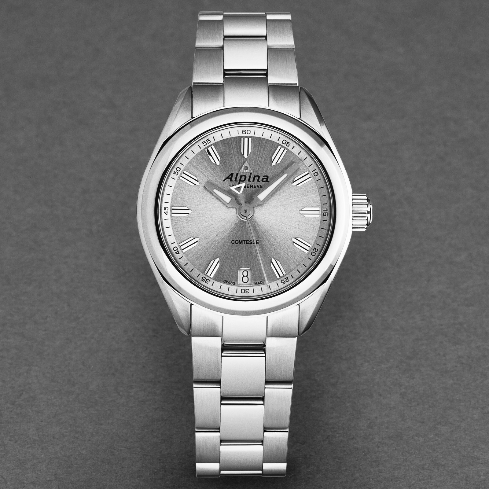Pre-owned Alpina Womens Comtesse Blooming Purple Dial Stainless Steel Al-240lp2c6b