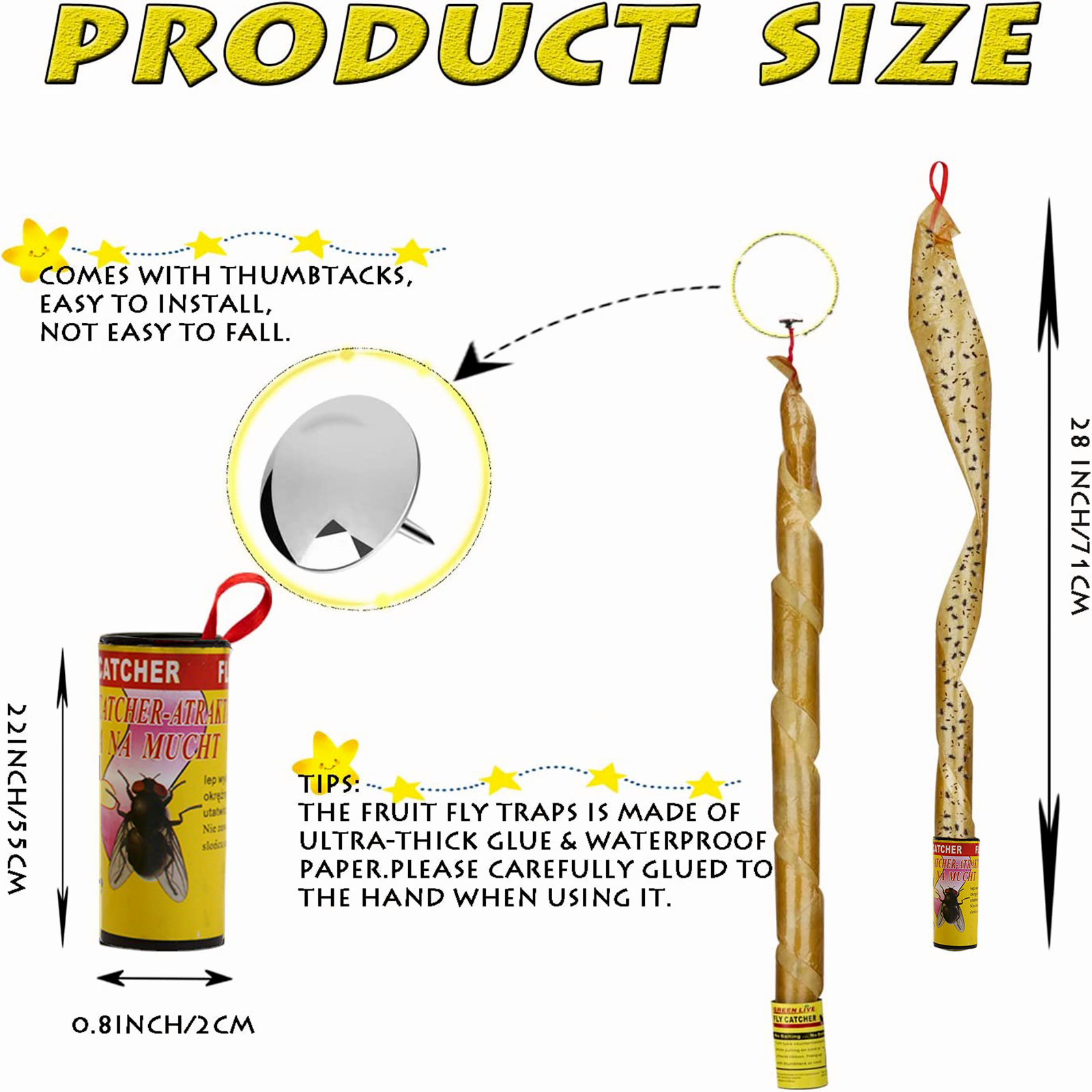 16 Rolls Fly Sticky Trap Paper Insect Bug Catcher Strip Fly Sticker Non Toxic