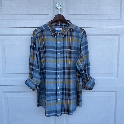 Columbia Mens Shirt Blue Plaid Long Sleeve Casual Button Up Cotton Blend XXL