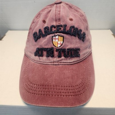 Barcelona Attitude Baseball Hat Cap Red Washed Cotton Embroidered Logo