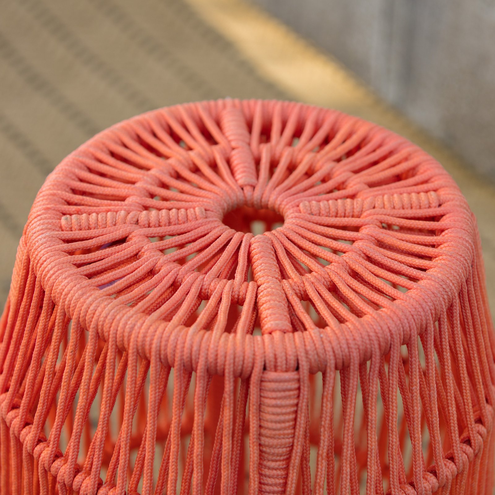 Boho Chic Iron Rope Red Orange Garden Stool Patio Side Table Garden Accents