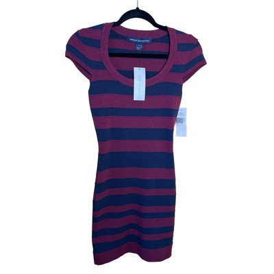 French Connection Purple Striped Sweater Dress Size 0 Short Sleeve Casual NEW