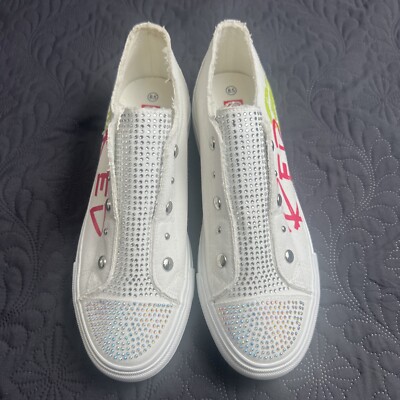Ecko Red Poppy-158L SZ 8.5 White Embellished Studded Slipon Limited Edition Shoe
