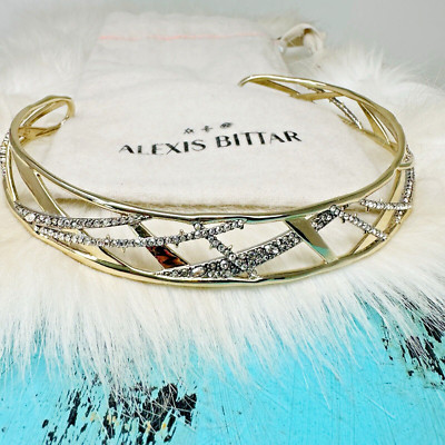 ALEXIS BITTAR Crystal Criss Cross Gold Plate Silver Collar Necklace