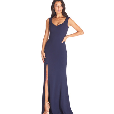 Dress The Population Monroe Side Slit Gown Midnight Blue Navy Small NWT