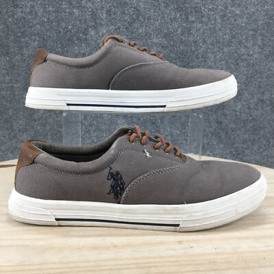 US Polo Assn Shoes Mens 9 M Skip On Sneakers Lace Up Flats Gray Canvas Casual