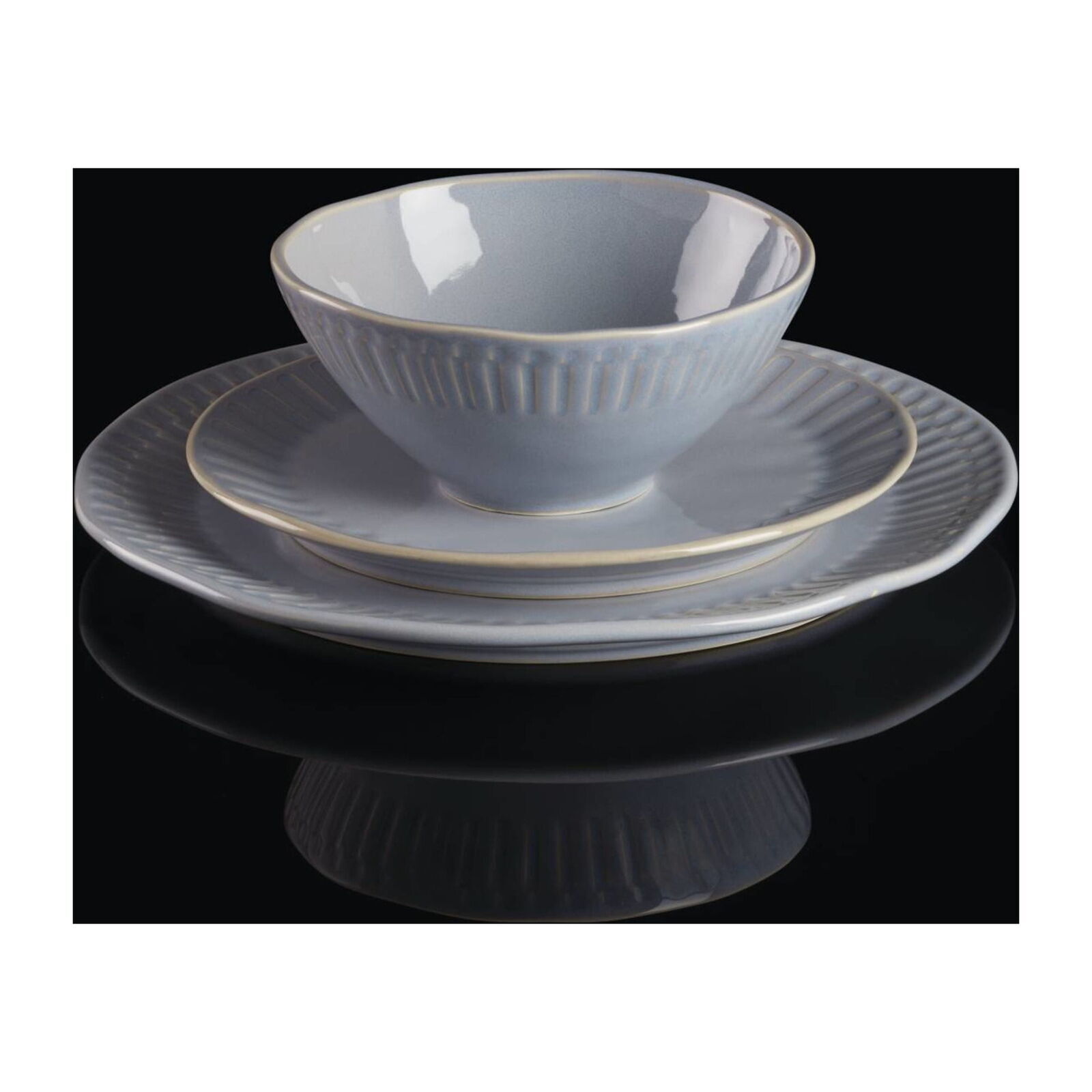 Entertain 365 12-Piece Artisanal Blue Stripe Stoneware Tableware Set Strong New