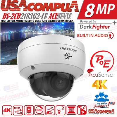 Hikvision 4K 8MP IP PoE Camera AcuSense Dome DS-2CD2183G2-IU Built-in Audio