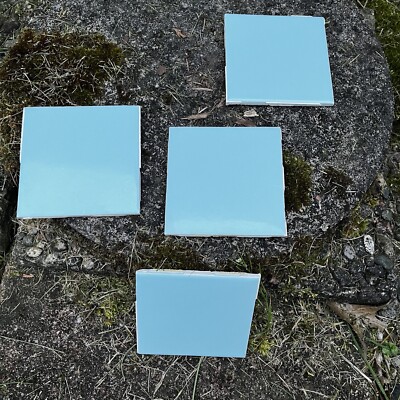 Vintage 1960 s Sky blue 4.25  X4.25  Ceramic Glossy Tile Bathroom